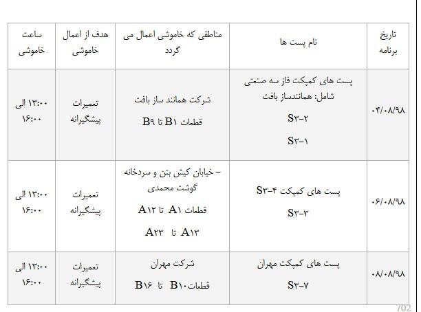 اطلاعیه قطعی برق