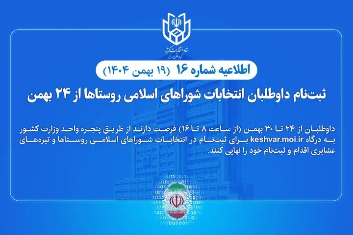 ثبت‌نام داوطلبان انتخابات شورا‌های اسلامی روستا‌ها از ۲۴ بهمن