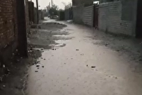 کوچه‌ای که با بارش باران دریاچه می‌شود
