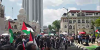تجمع حمایت از فلسطین هنگام ورود ترامپ به مالزی