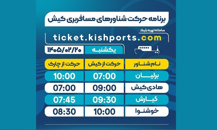 برنامه حرکت شناور‌های مسافربری و حمل خودرو کیش، یکشنبه ۲۰ اردیبهشت